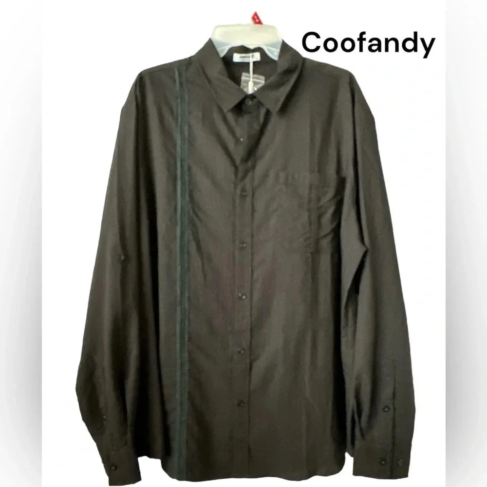COOFANDY Mens Black Cuban Button Down LS Dress Shirt XL BNWT
